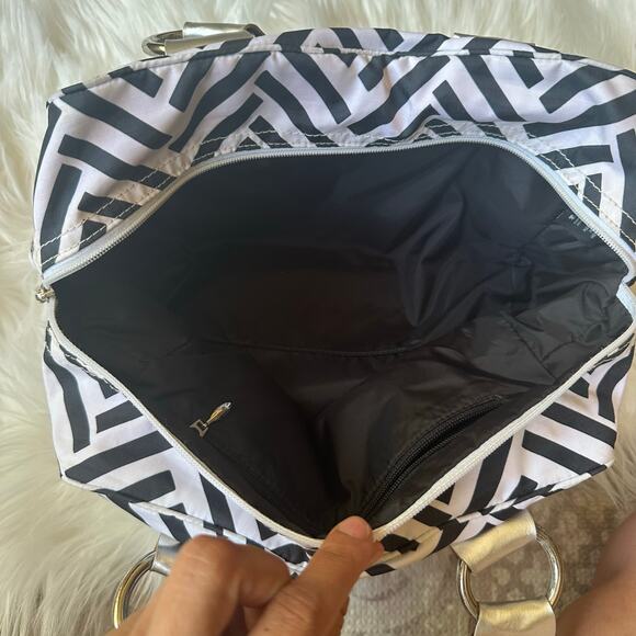 Vintage Y2K Lesportsac Leather Trim Metallic Striped Shoulder Bag Chevron Retro‎ - Picture 7 of 11